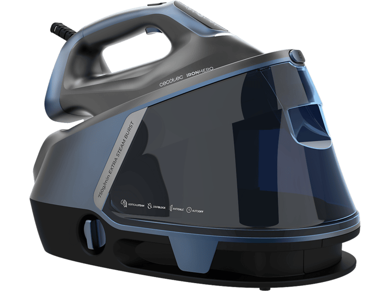Centro de planchado - Cecotec IronHero H-3000 Station Geyser Max, 3000 W, 155 g/min, Golpe vapor 550 Pantalla táctil , Azul