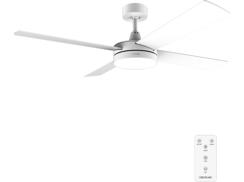 Ventilador de techo - Cecotec EnergySilence Aero 5200 White Line Expert, 65 W, 52”, LED, 3 velocidades, Mando y función Verano/Invierno, Blanco