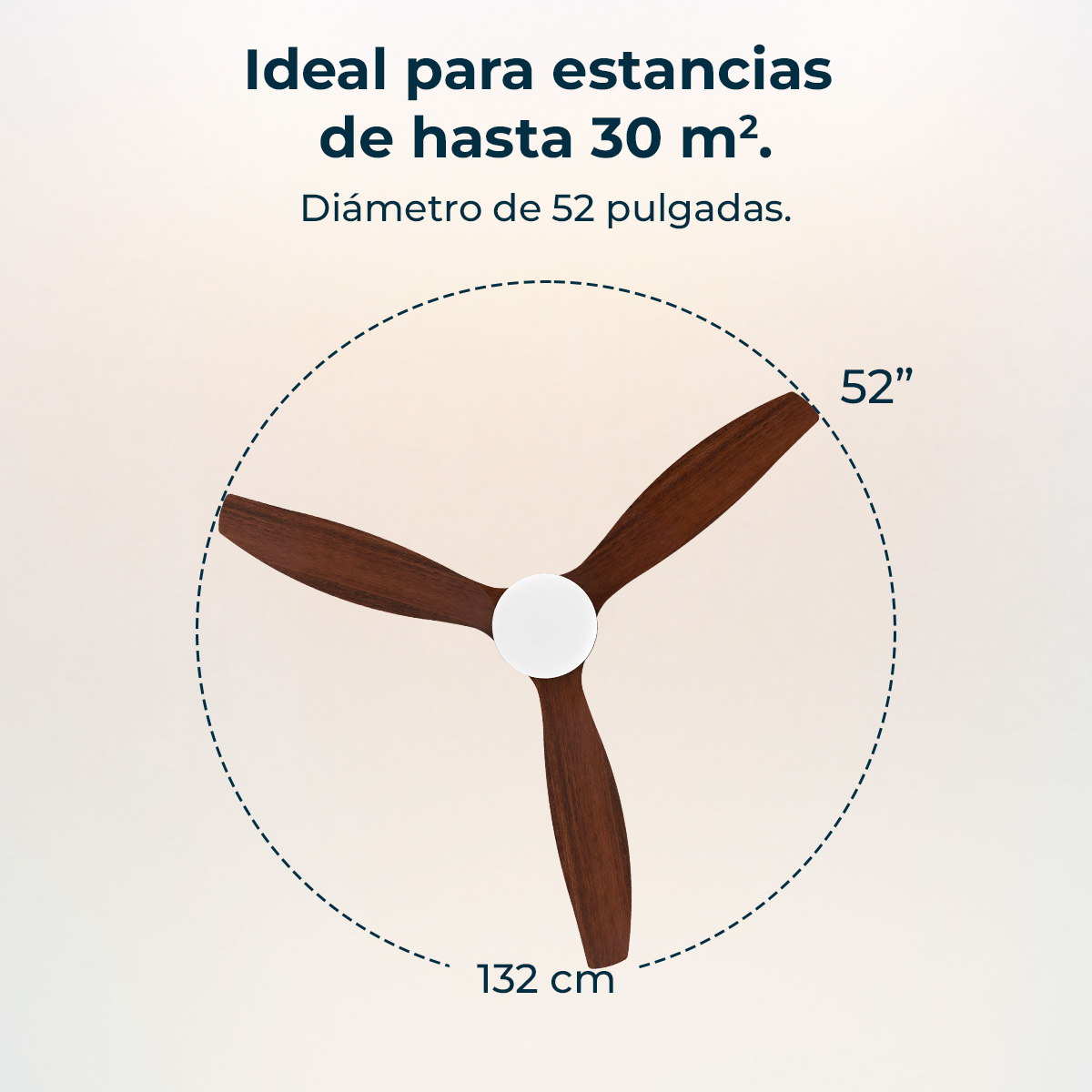 Ventilador de techo de madera de 3 aspas con 52 pulgadas de diámetro, ideal para estancias de hasta 30 m².