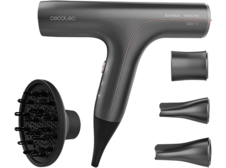 Secador - Cecotec IoniCare 6000 Rockstar Soft Pro Elite, Motor digital, Iones reales, Extreme Protect, Autolimpieza y 4 accesorios magnéticos, Gris