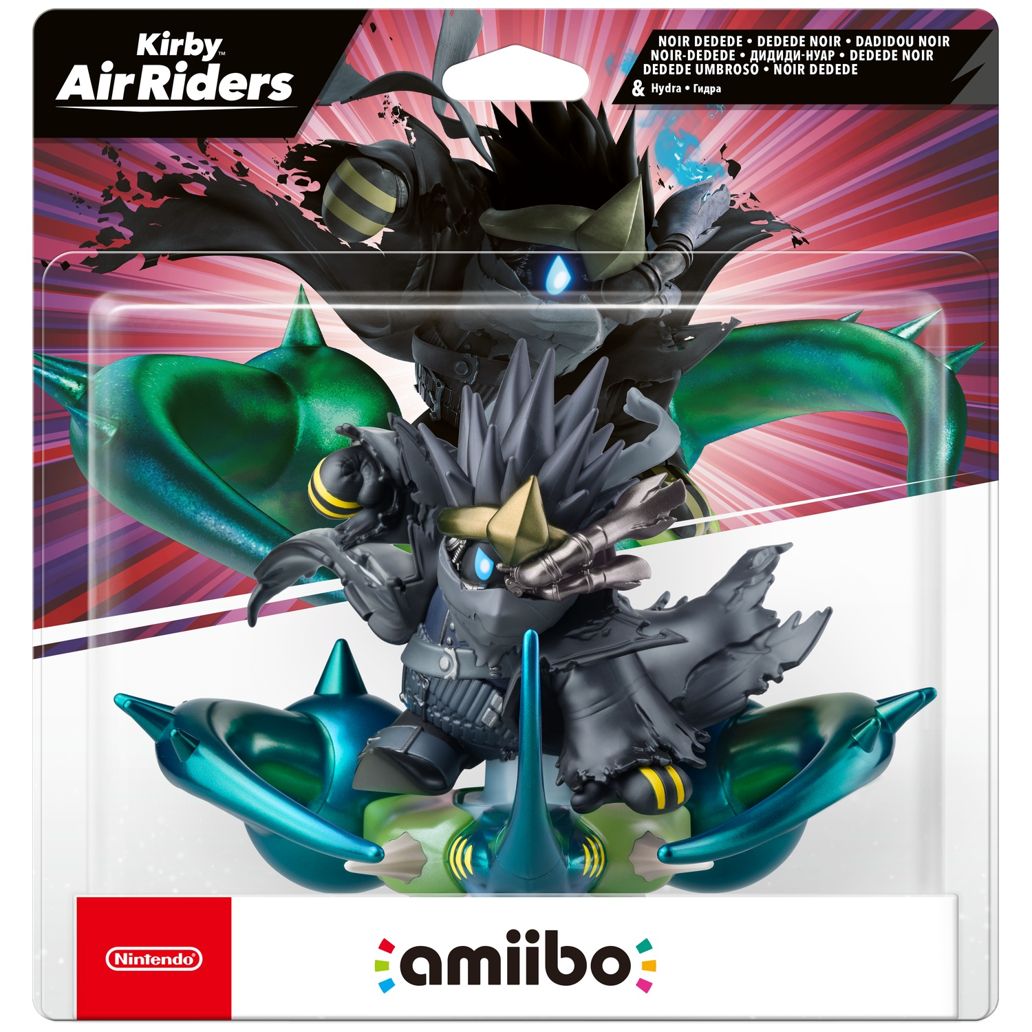 Figurine amiibo Noir Dedede et Hydra en emballage avec logo Kirby Air Riders.