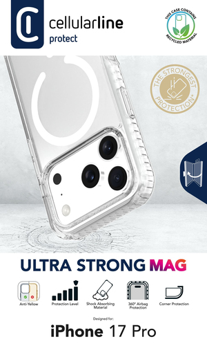 Funda protectora Cellularline Ultra Strong Mag para iPhone 17 Pro con protección fuerte y MagSafe.