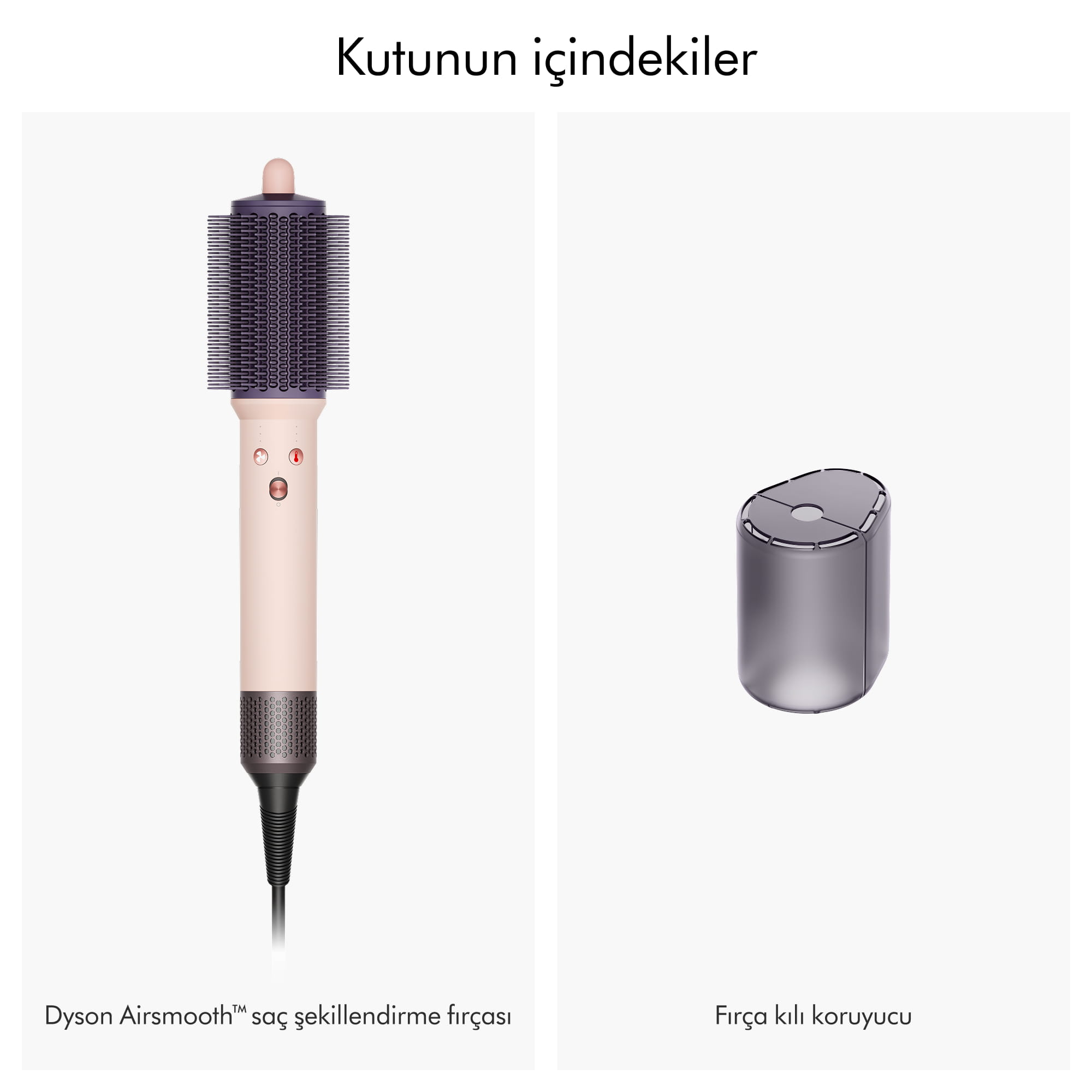 Dyson Airsmooth sac sekillendirme fircasi ve firca koruyucu.