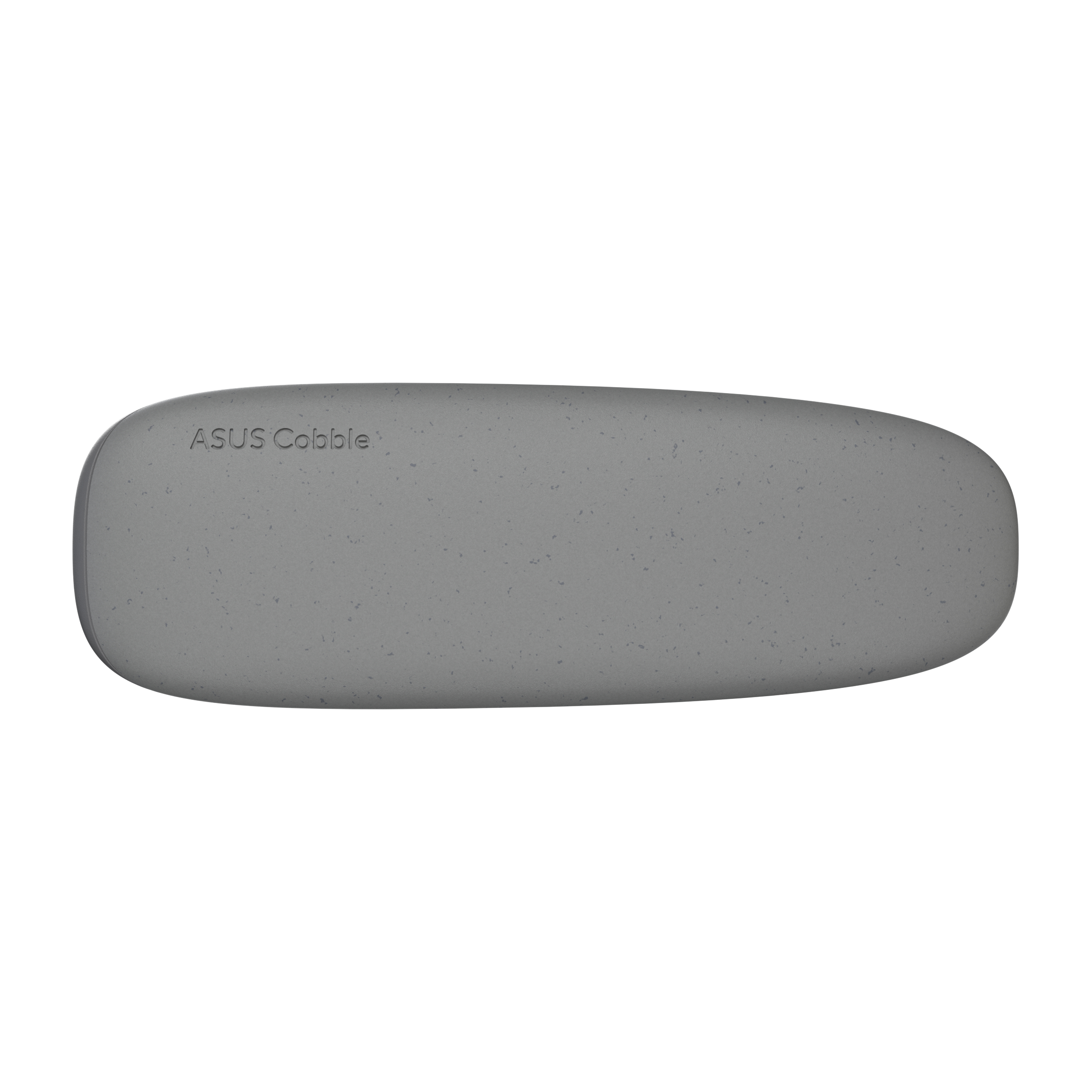 Ein graues, kieselsteinförmiges ASUS Cobble-Gerät vor schlichtem weißem Hintergrund.