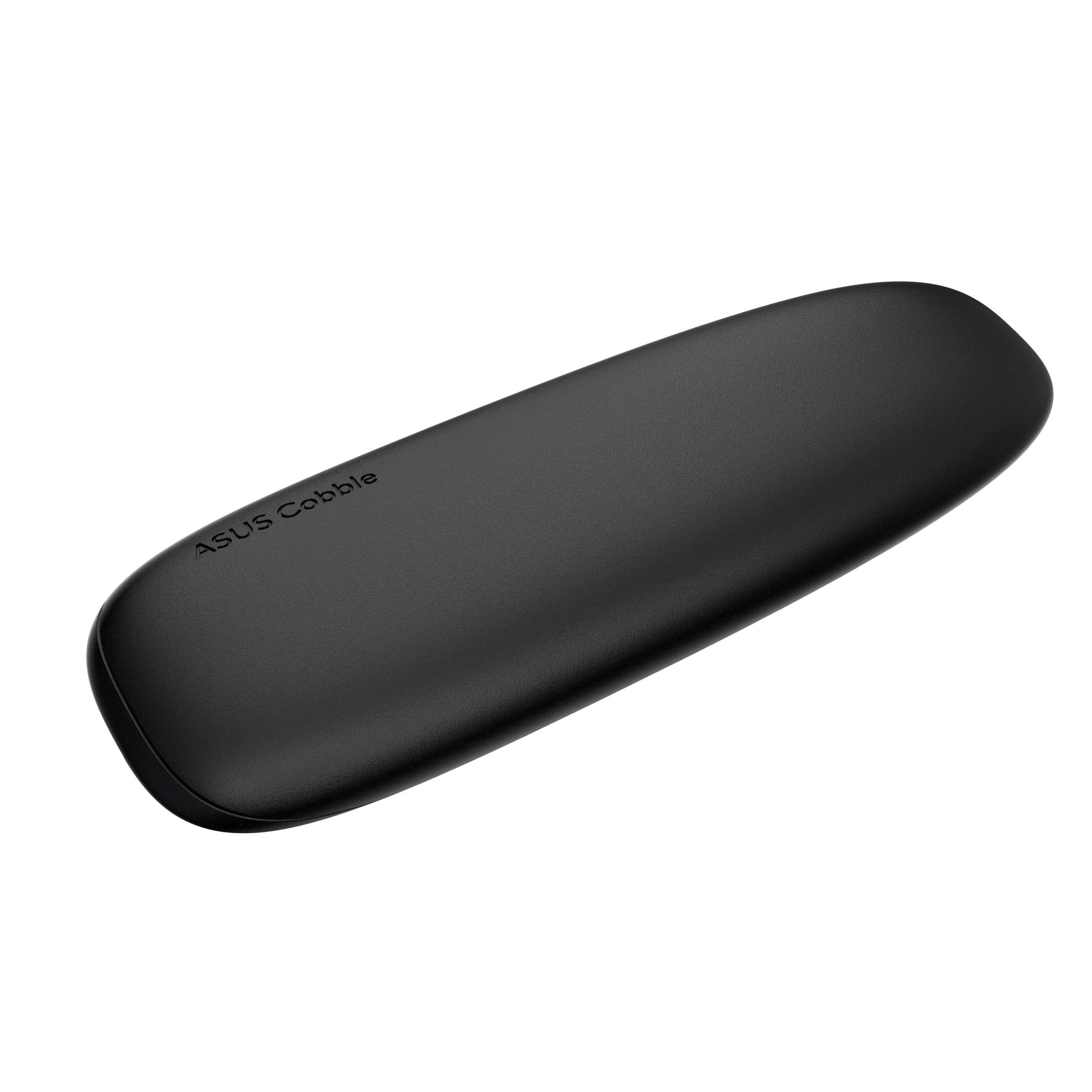 Ein schwarzes Asus Cobble-Gerät mit glattem, länglichem Design auf weißem Hintergrund.