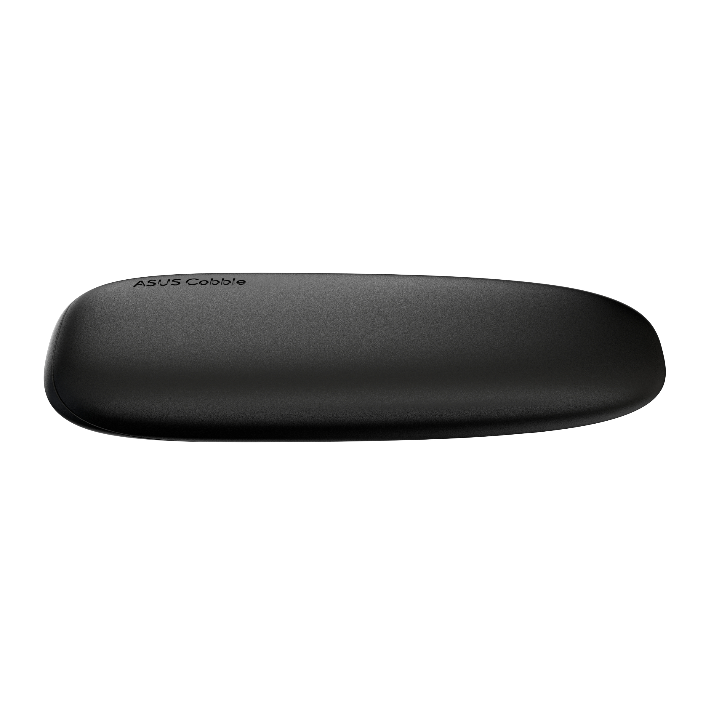 Schwarze, ovale ASUS Cobble Handgelenkauflage vor weißem Hintergrund.