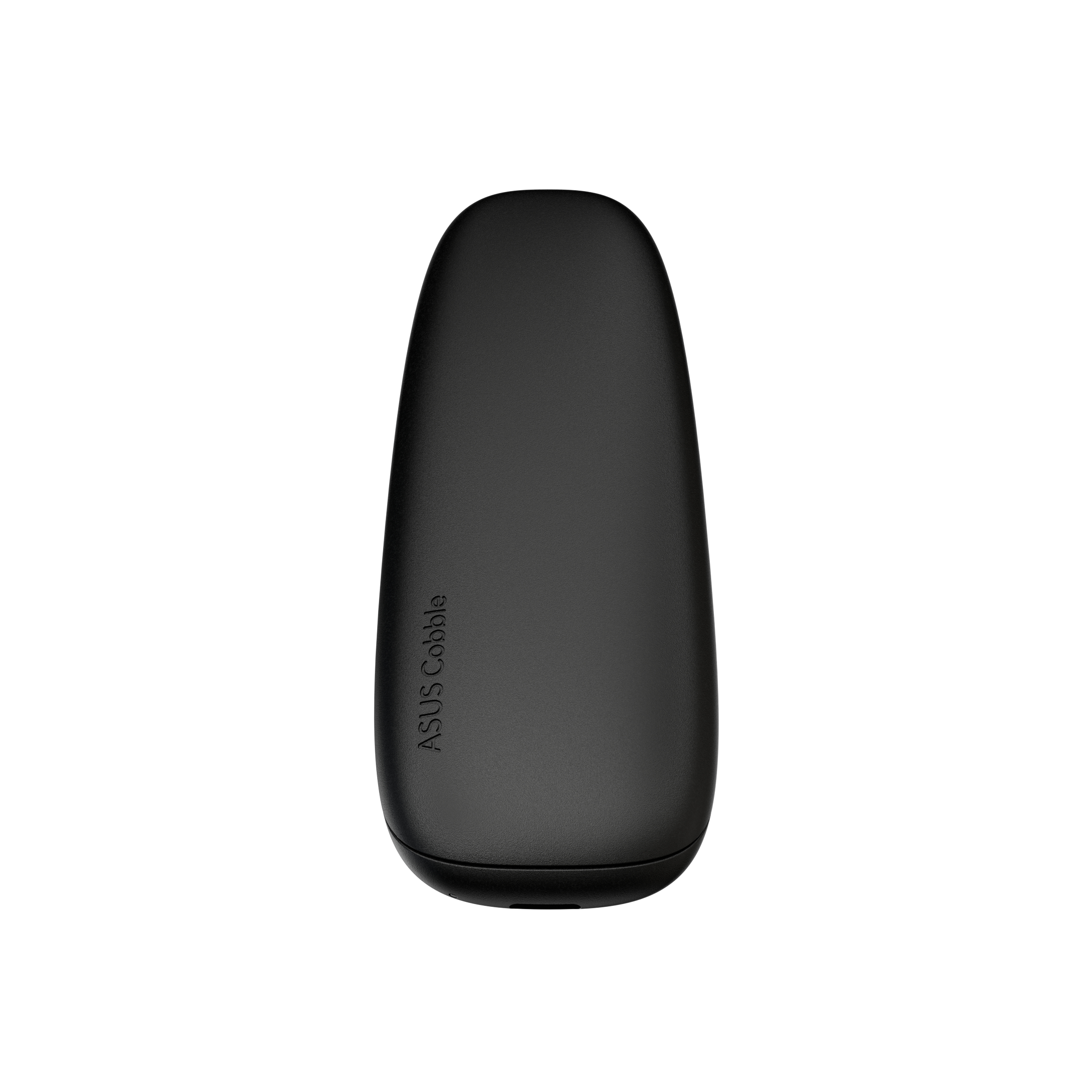 Ein schwarzes, abgerundetes Asus Cobble Gerät vor weißem Hintergrund.