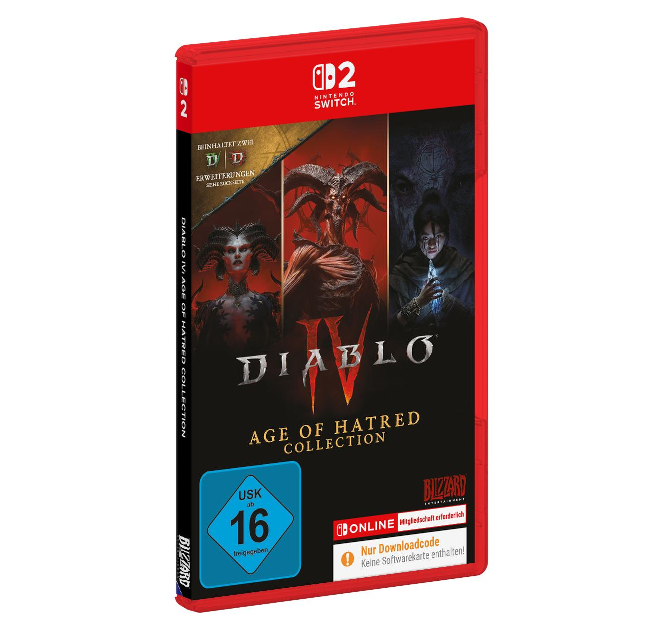 Rote Nintendo Switch Spielhülle für Diablo IV: Age of Hatred Collection mit USK-Altersfreigabe 16.
