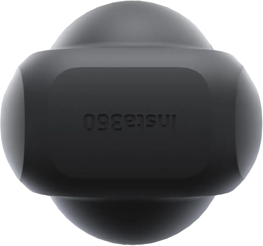 Fekete Insta360 kamera kettős lekerekített lencsével és sima házzal.