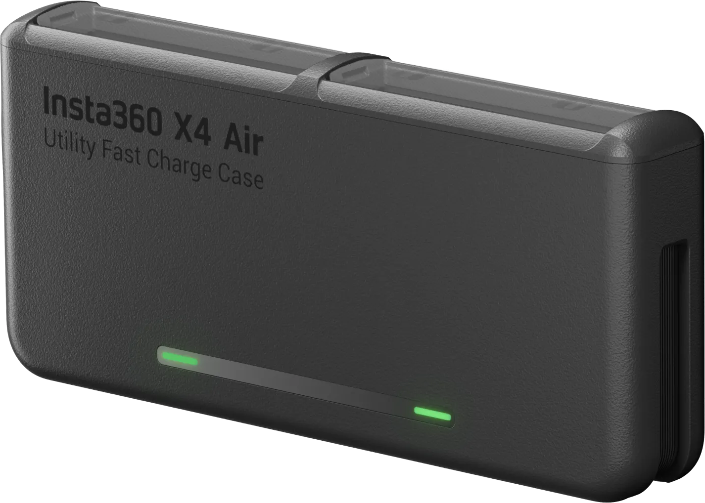Fekete Insta360 X4 Air Utility Fast Charge tok két zölden világító LED kijelzővel.