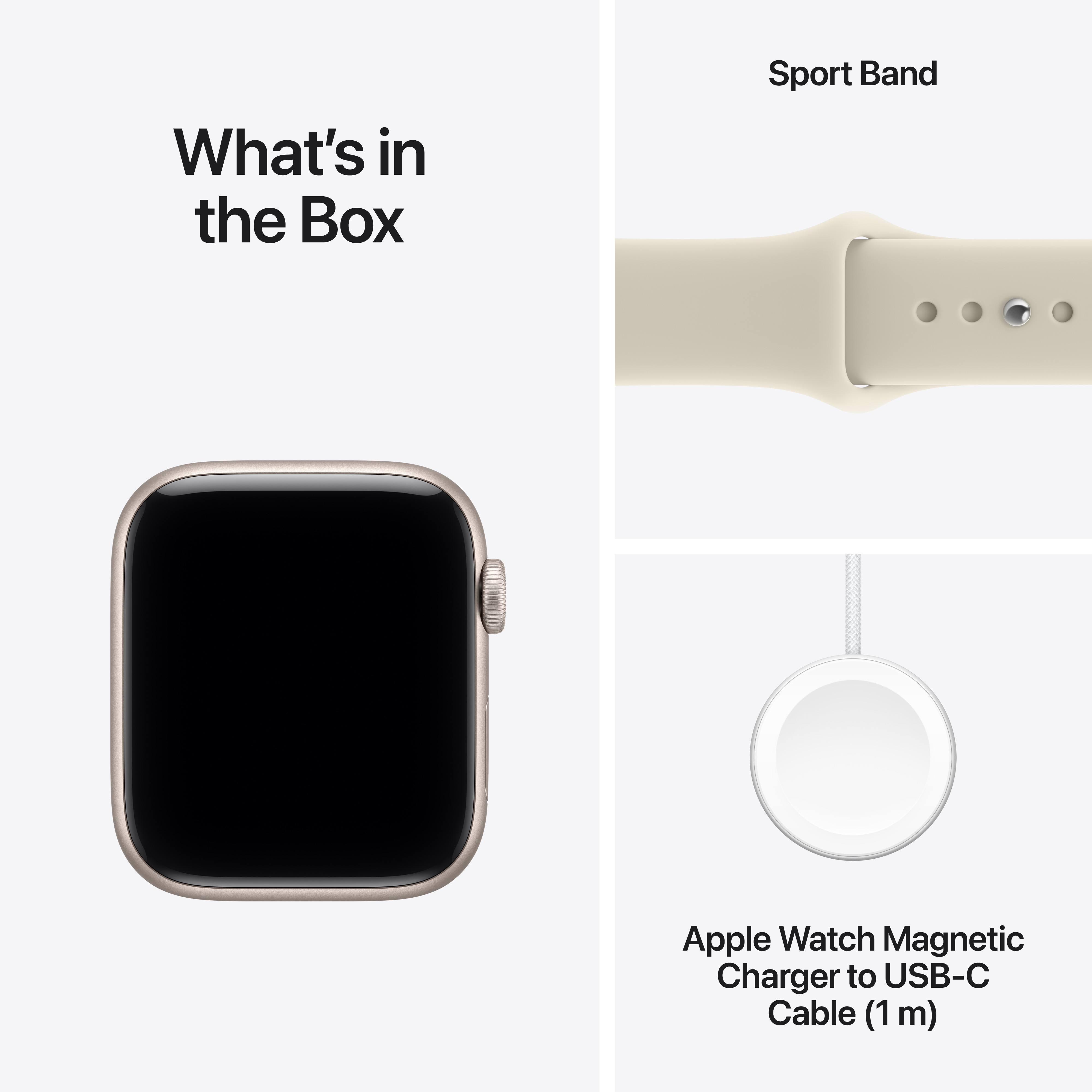 A doboz tartalma: Apple Watch, sportpánt és mágneses töltő USB-C kábellel (1 m).