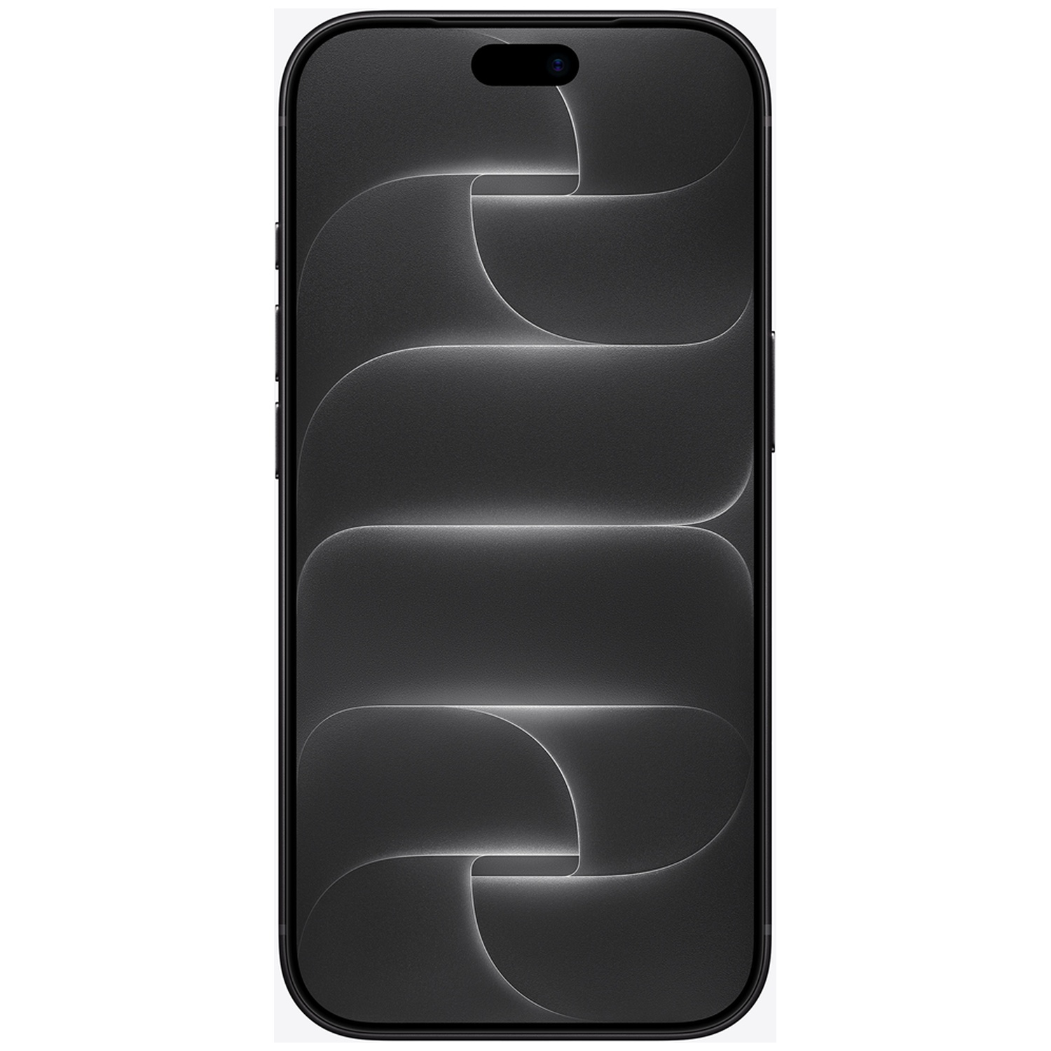 Un smartphone au cadre noir affiche un design d'écran gris, moderne et incurvé.