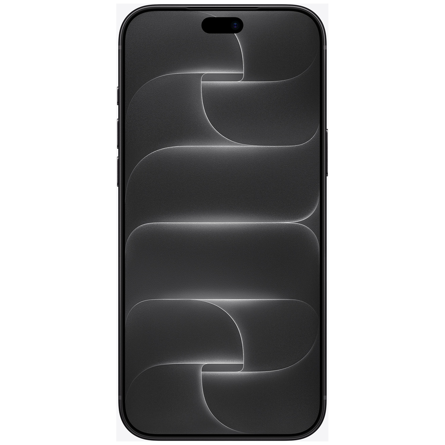 Een zwarte smartphone met een donker scherm met golvend patroon en afgeronde hoeken.