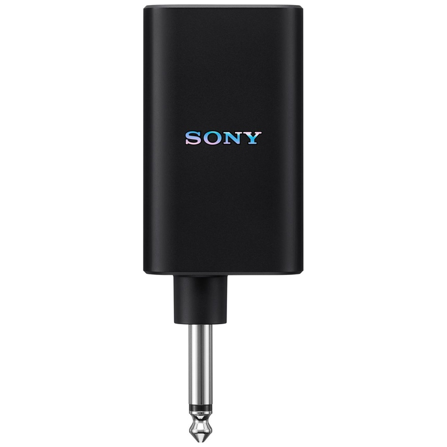Un adaptateur audio Sony noir avec une prise jack argentée sur fond blanc.