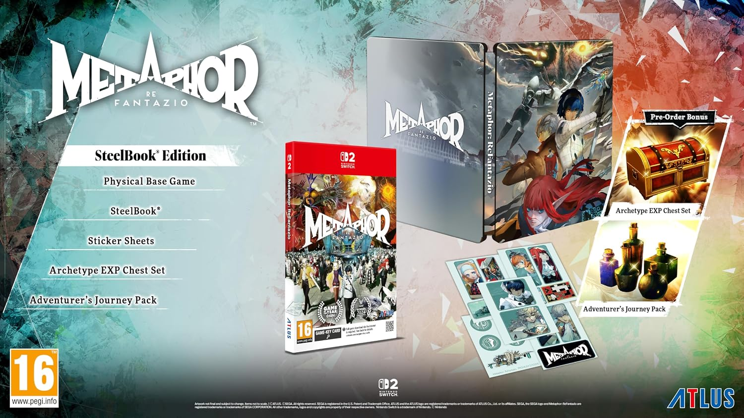 Édition SteelBook de Metaphor ReFantazio avec jeu, SteelBook, autocollants et bonus.