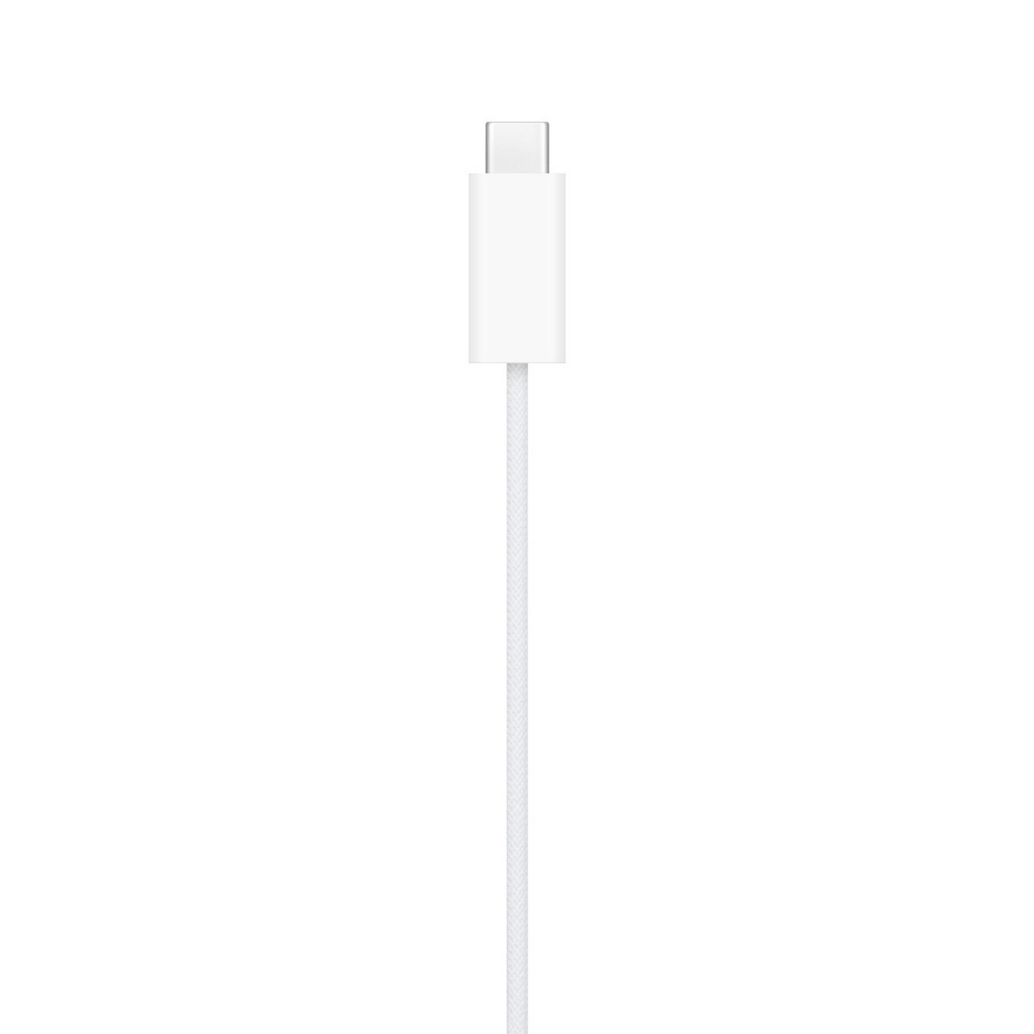 Un cable USB-C blanco sobre un fondo blanco.