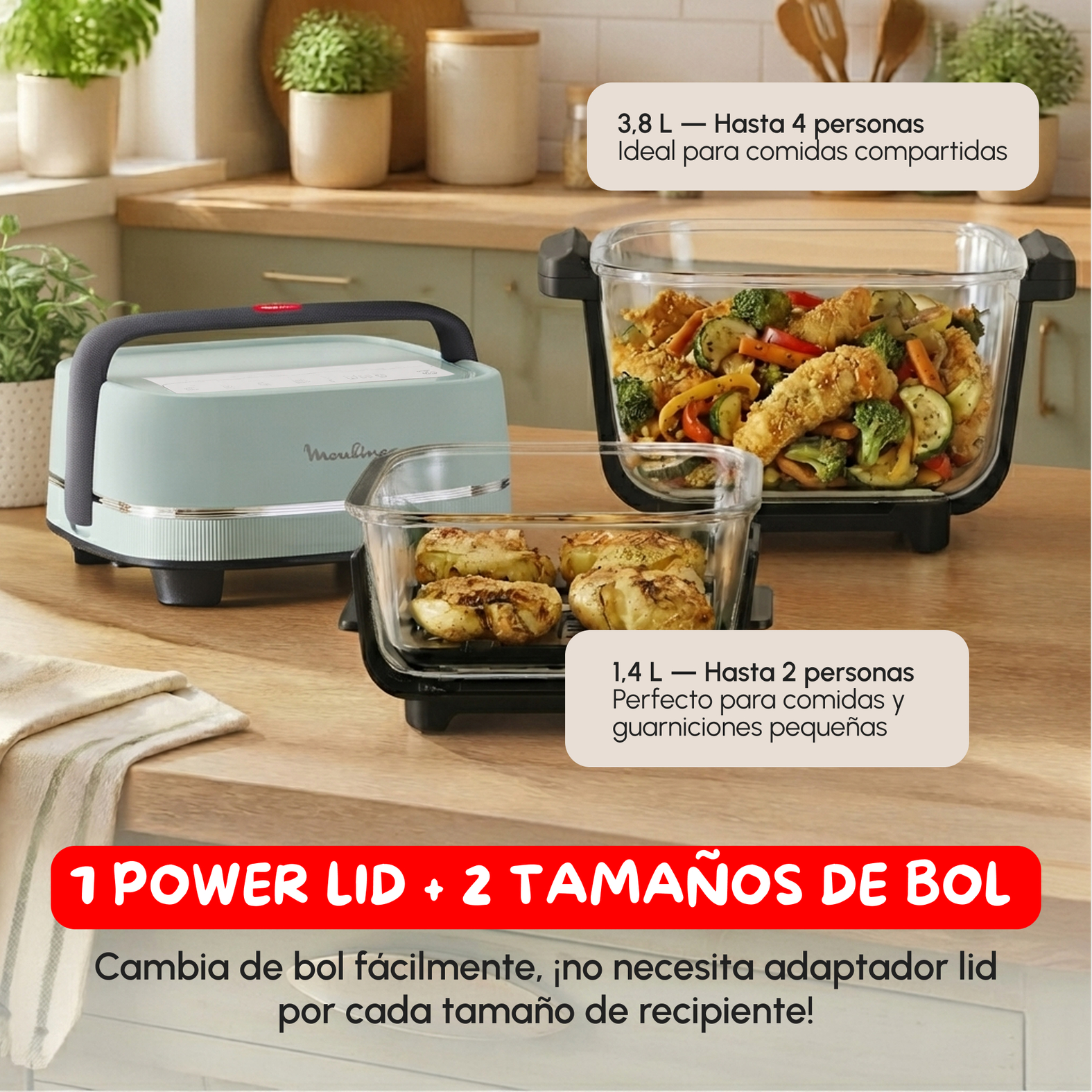 1 power lid + 2 tamaños de bol.