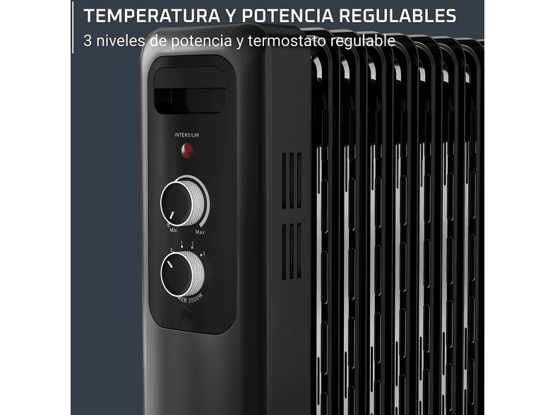 Radiador - Rowenta Intensium Ultra, de aceite, Calor potente y silencioso, 2000 W, Temperatura potencia ajustable, Negro