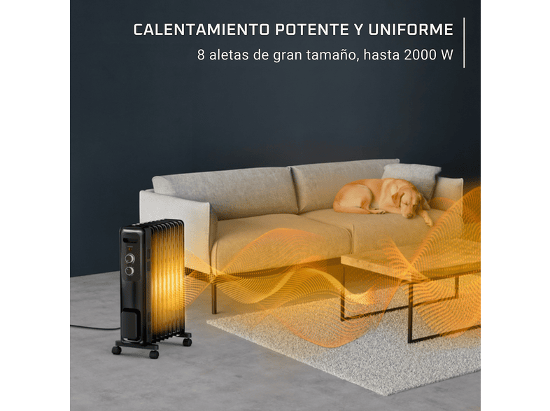 Radiador - Rowenta Intensium Ultra, de aceite, Calor potente y silencioso, 2000 W, Temperatura potencia ajustable, Negro – imagen 2