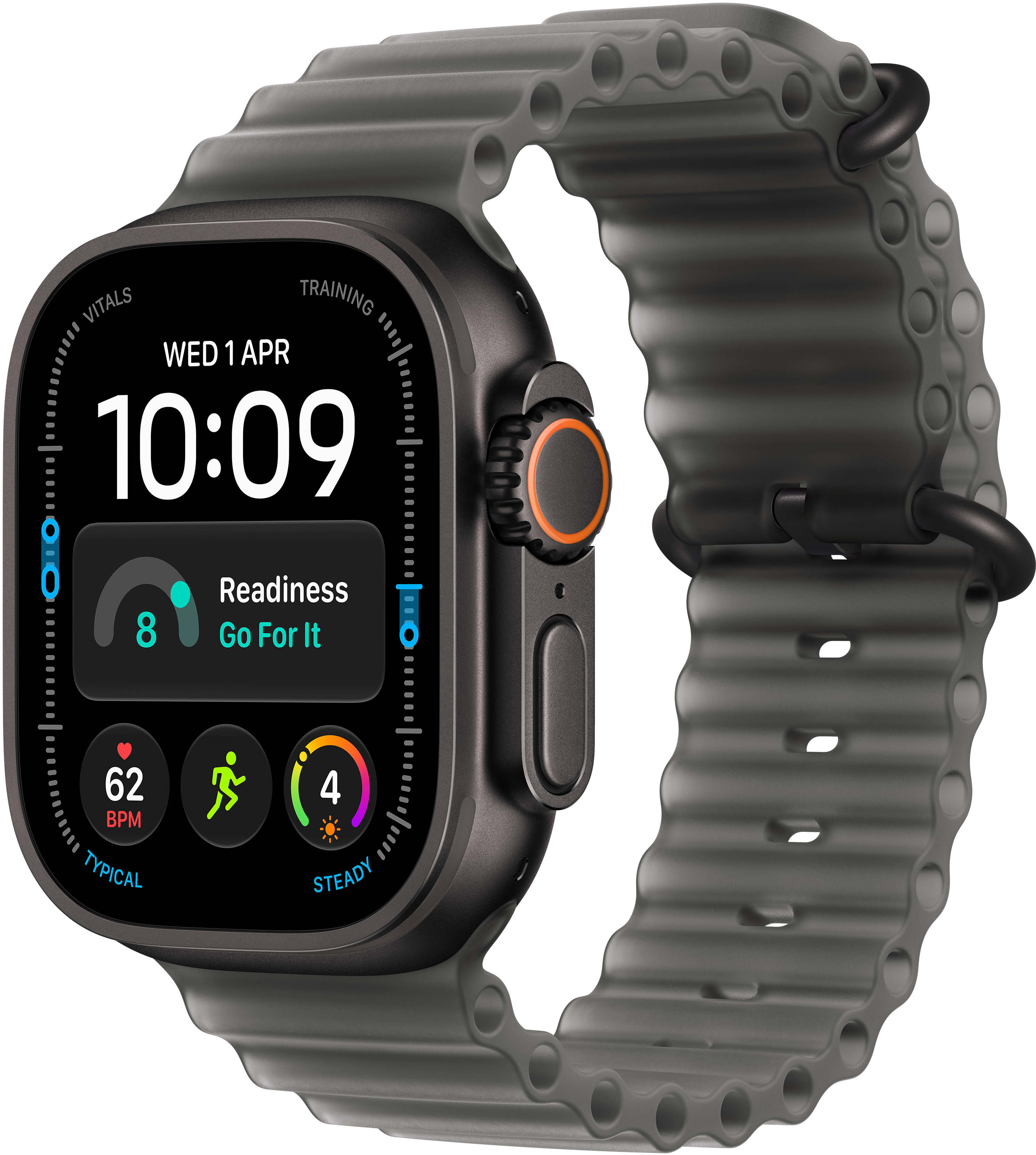 APPLE Watch Ultra 4 GPS+Cellular, 49mm-es fekete titántok, áttetsző fekete óceán szíj (MJAY4QH/A)