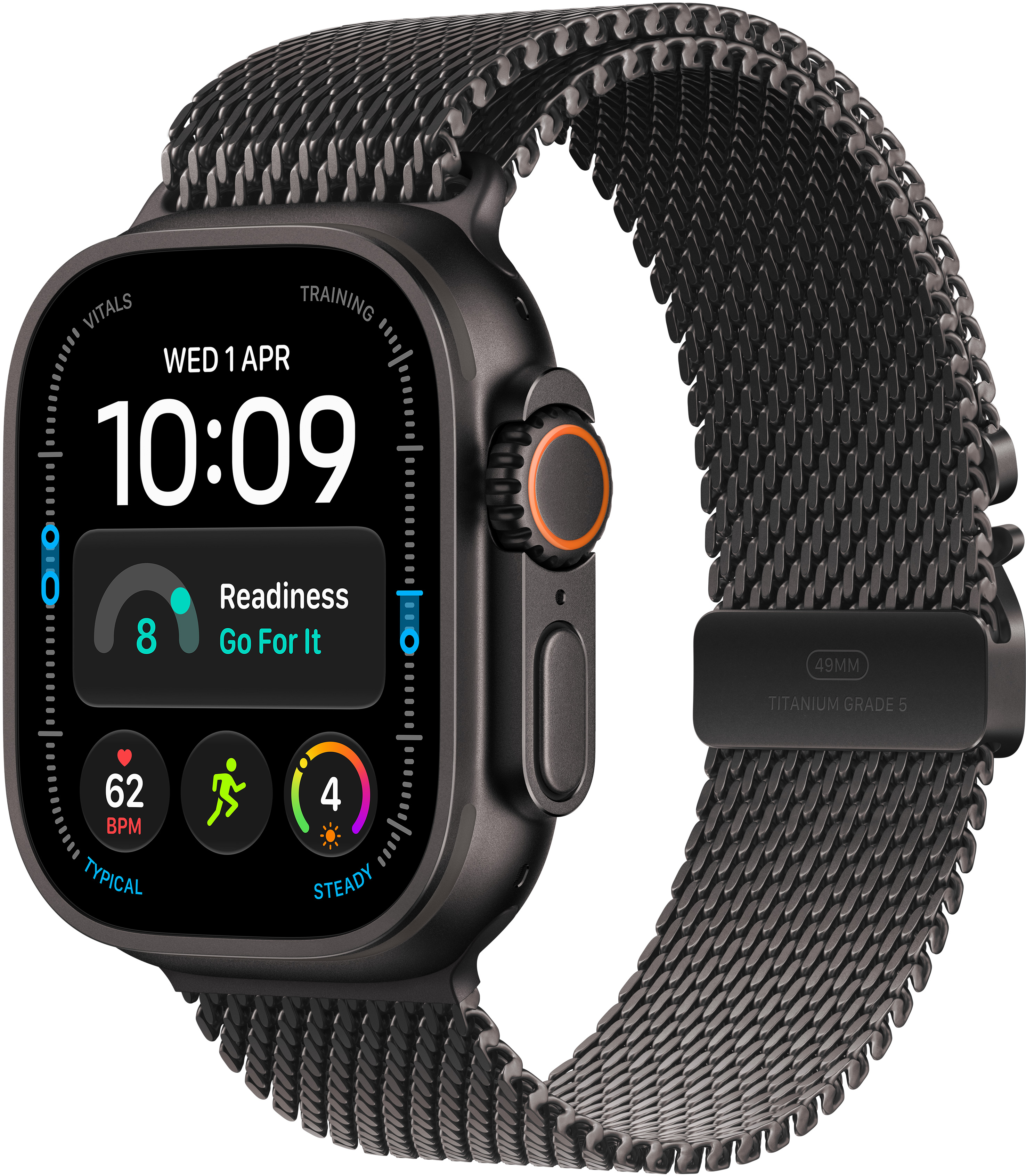 APPLE Watch Ultra 4 GPS+Cellular, 49mm-es fekete titántok, fekete titán milánói szíj, M (MJAV4QH/A)