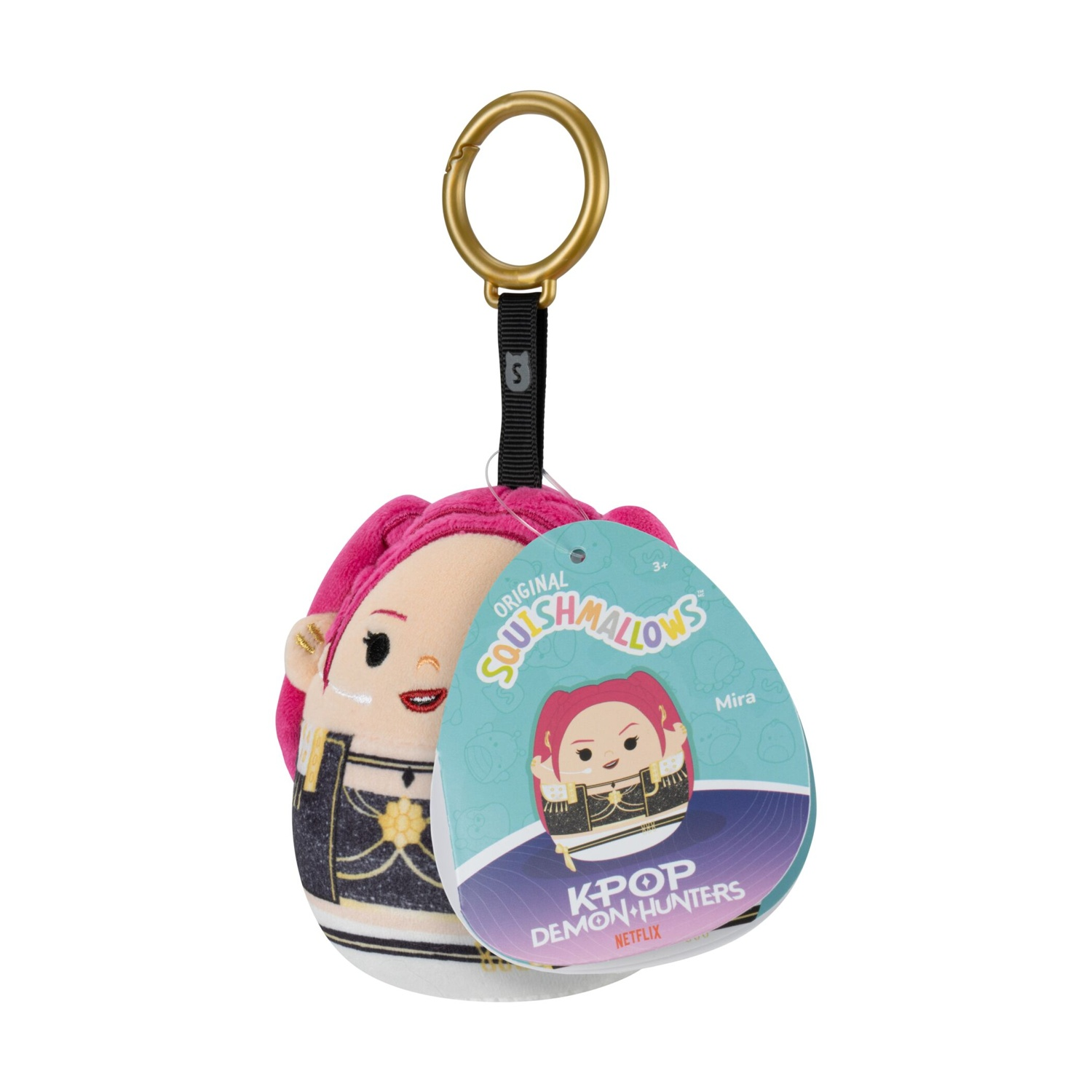 Portachiavi in peluche di Mira da KPop: Demon Hunters con etichetta.