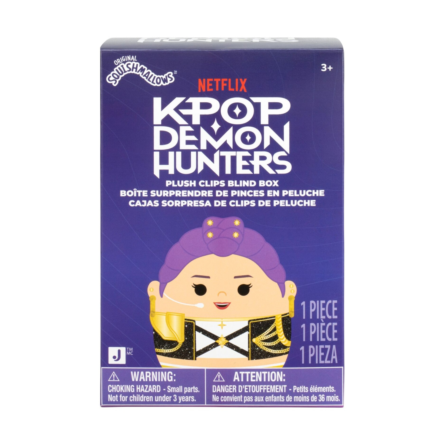 Scatola misteriosa viola Netflix KPop Demon Hunters con un personaggio di peluche illustrato.