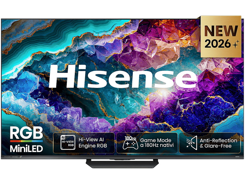 HISENSE 55UR8S TV MINI LED, SMART TV, 55 ", RGB-MiniLED, Processore Quad Core MT9655, Nero, Classe E