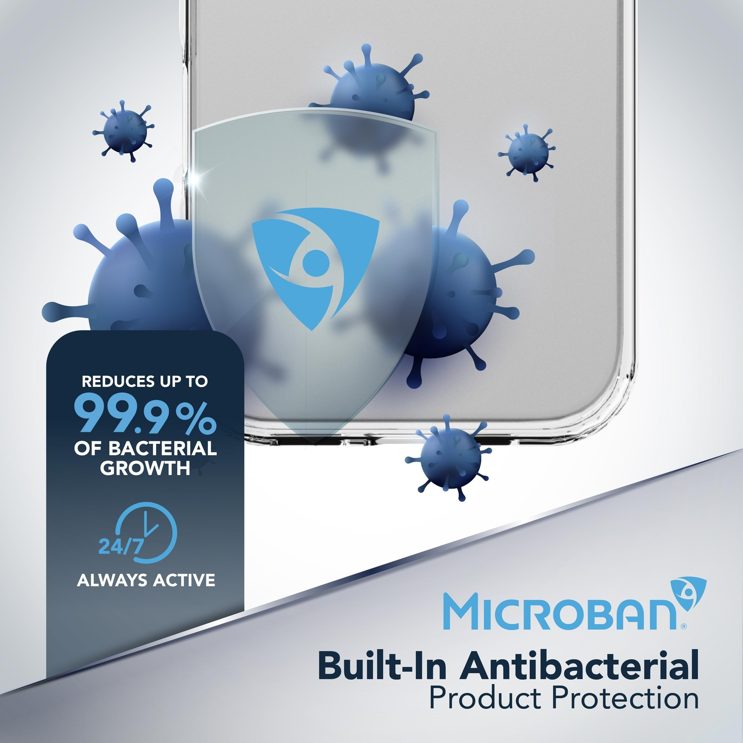 Uno smartphone con scudo protegge dai batteri blu, riducendo i germi del 99,9%.