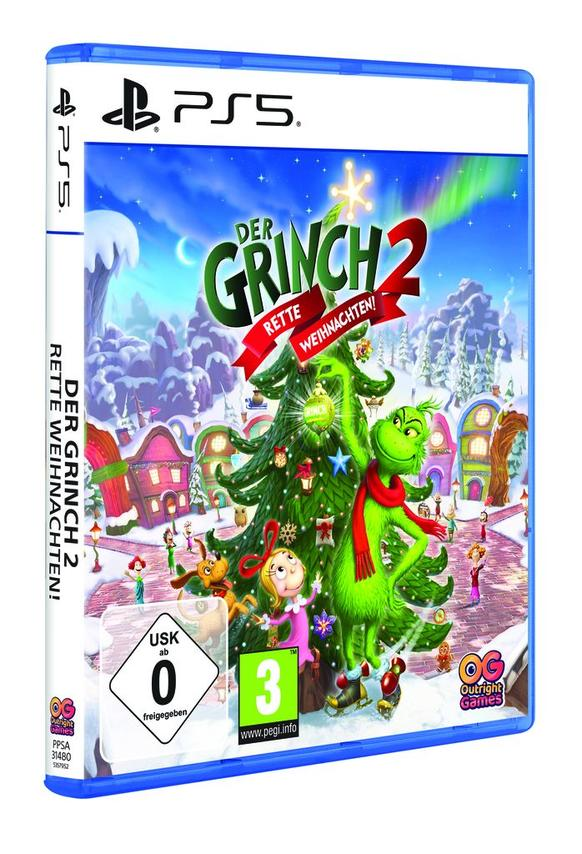 PS5-Spiel "Der Grinch 2 Rette Weihnachten!" mit winterlicher Szene, dem Grinch und einer Schneelandschaft.