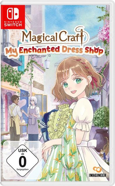 Nintendo Switch-Spielcover mit einem Anime-Mädchen, das ein Kleid hält, vor europäischer Stadtkulisse.