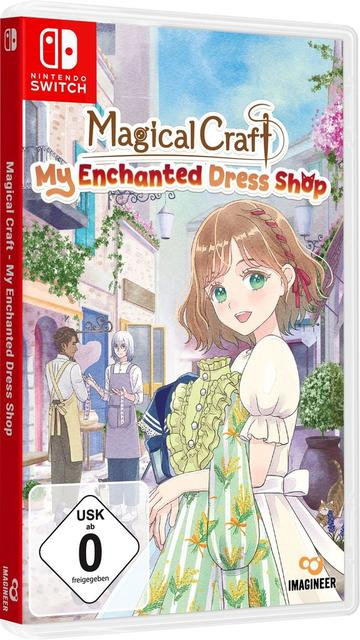 Nintendo Switch Cover für Magical Craft: My Enchanted Dress Shop mit anime-stilisierten Charakteren in einer Stadt.