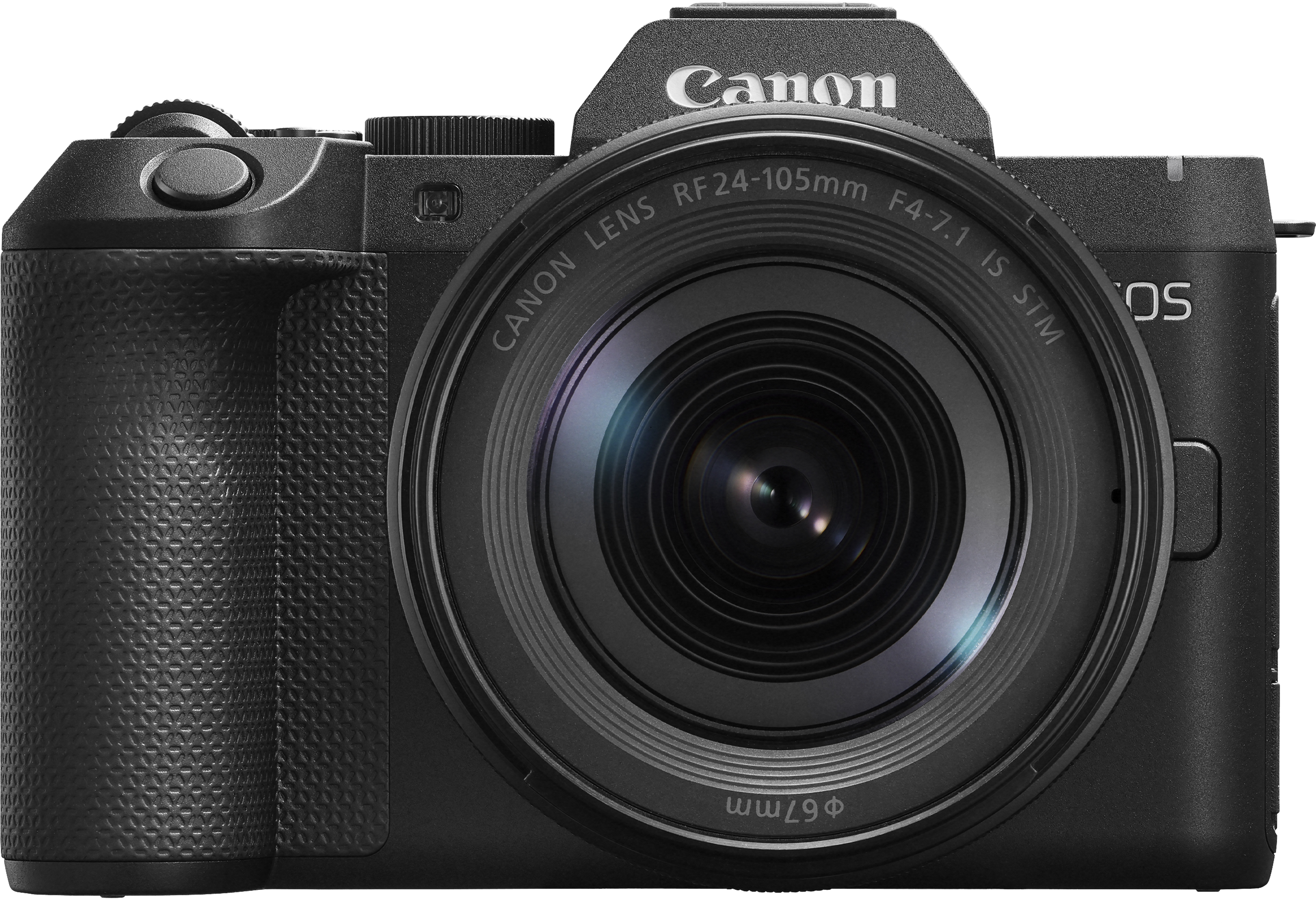 Eine schwarze Canon EOS Kamera mit RF 24-105mm Objektiv.