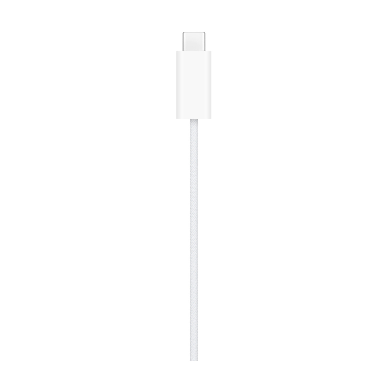 Un cavo USB-C bianco su sfondo bianco neutro.