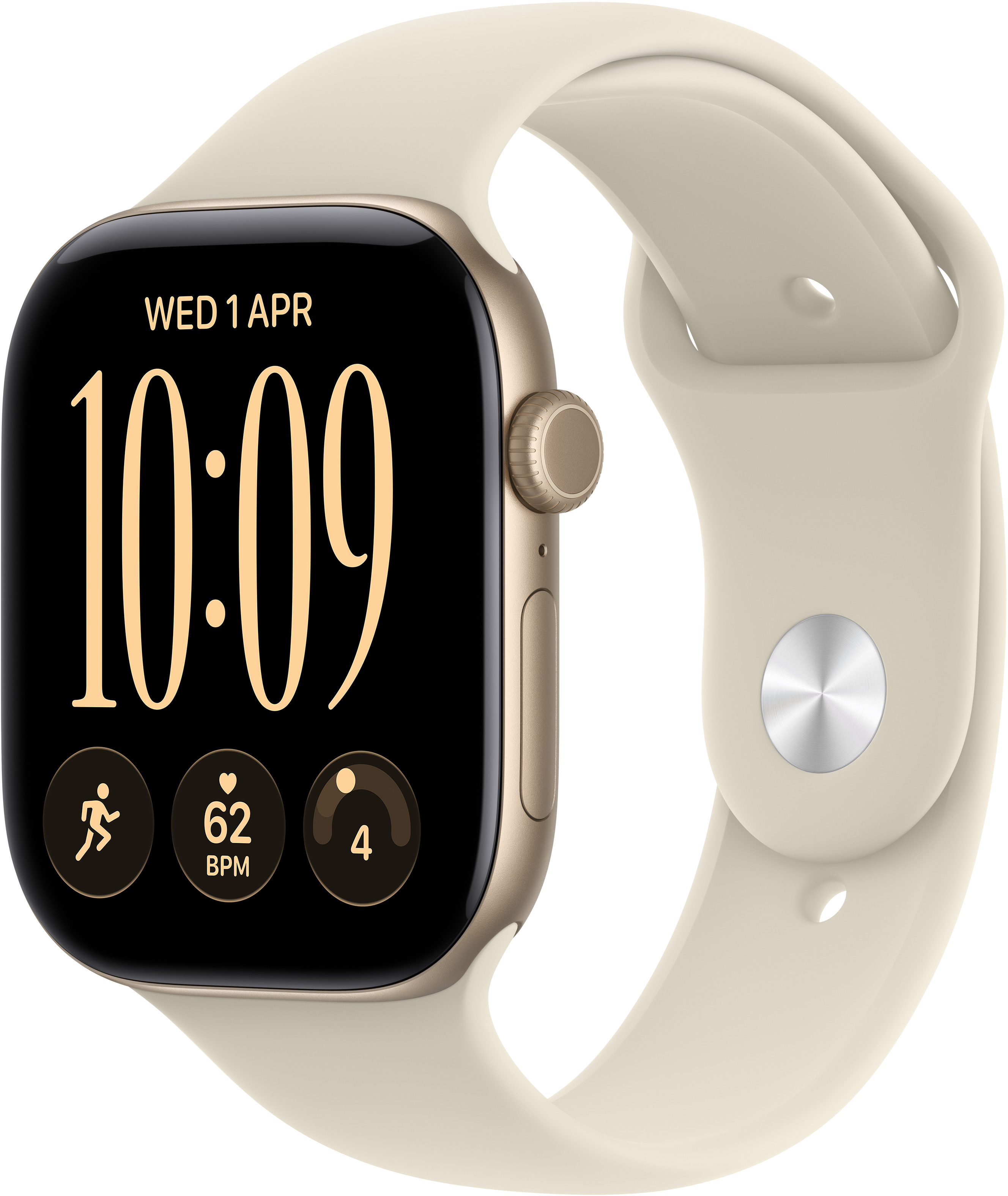 APPLE Watch Series 12 GPS, 42 mm-es világos aranyszínű alumíniumtok, homokszín sportszíj – S/M (MJED4MP/A)