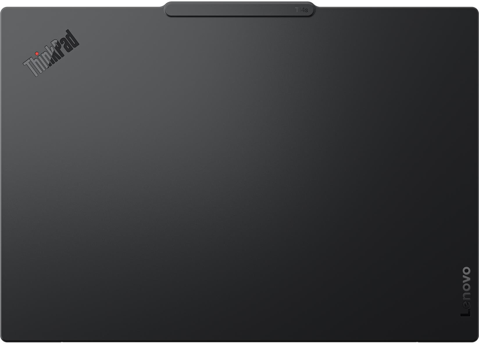 Fekete Lenovo ThinkPad T14s laptopborító ThinkPad és Lenovo logókkal.