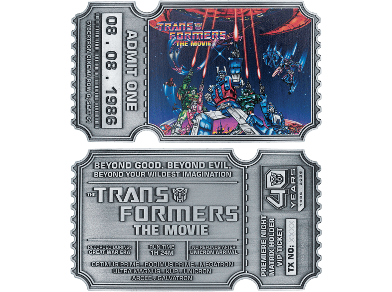 Accesorio - FaNaTtik Transformers: The Movie. Limited Edition 40th Anniversary Metal Replica Movie Ticket