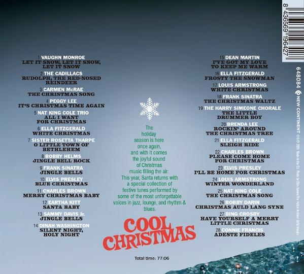 Rückseite einer Weihnachts-CD mit Songtiteln auf blauem Hintergrund und Eiskristallen.