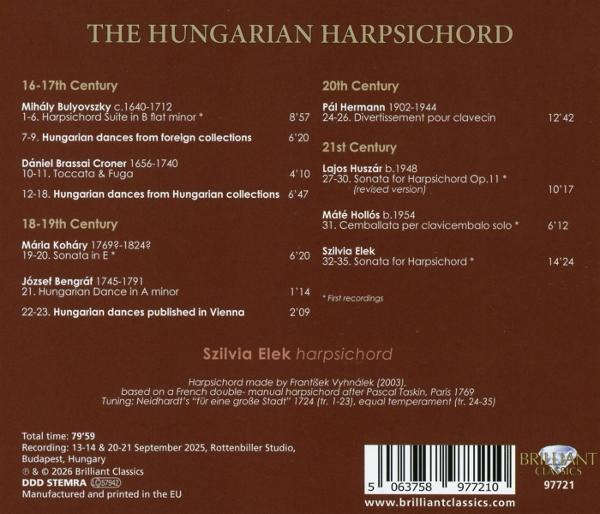 Rückseite einer CD mit dem Titel Die ungarische Cembali, Trackliste, Interpretin Szilvia Elek und Barcode.