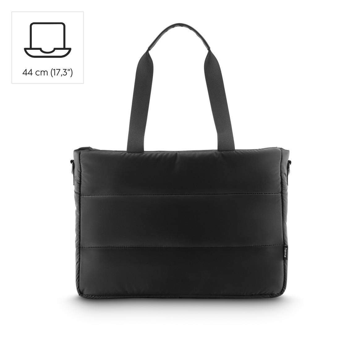 Schwarze Laptoptasche mit zwei Griffen und einem kleinen Größensymbol für 44 cm (17,3 Zoll) in der oberen linken Ecke.