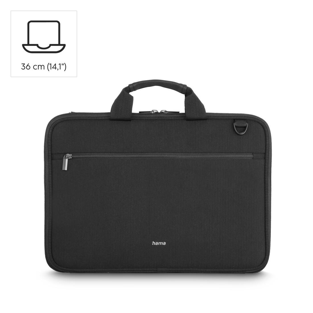 Schwarze Hama-Laptoptasche mit Tragegriff und Fronttasche, Grösse 36 cm (14,1 Zoll).