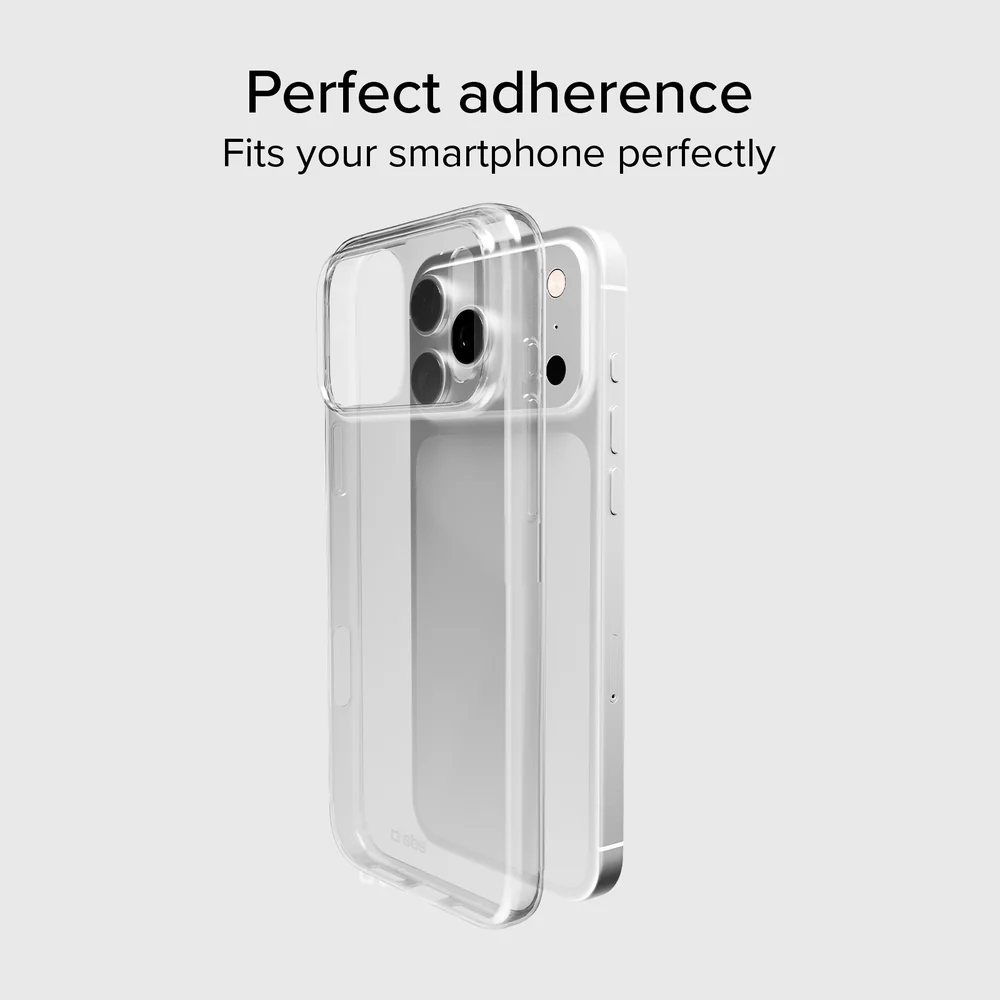 Transparente Handyhülle, die perfekt auf ein weißes Smartphone passt.