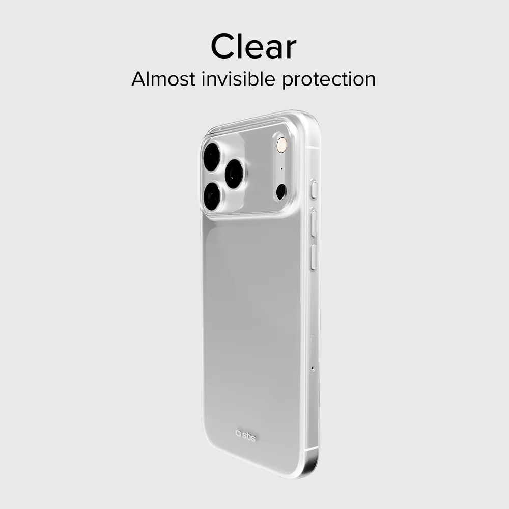 Eine klare Schutzhülle auf einem Smartphone vor grauem Hintergrund.