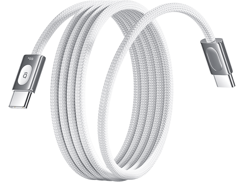 Cable USB - Baseus FrostCore, Tipo-C a Tipo-C, 120 cm, 100W, Carga inteligente ultrarrápida, Trenzado de nylon, Refrigeración Dual, Blanco Moon