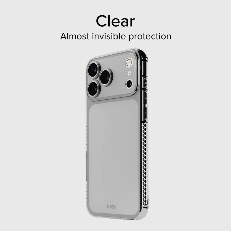 Ein Smartphone mit klarer Schutzhülle auf hellem Hintergrund mit Text.
