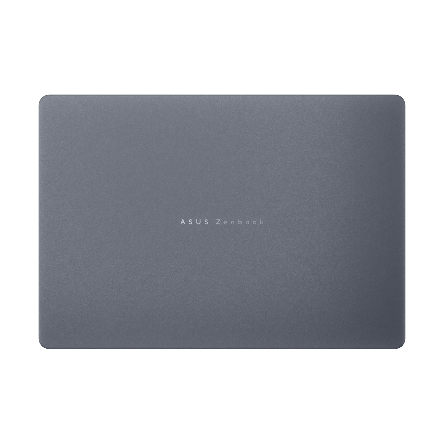 Laptop Asus Zenbook grigio chiuso visto dall'alto, con il marchio al centro.