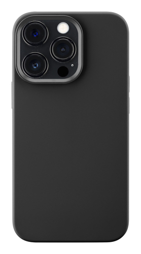 Parte trasera de un smartphone negro con lente de triple cámara y flash arriba a la izquierda.
