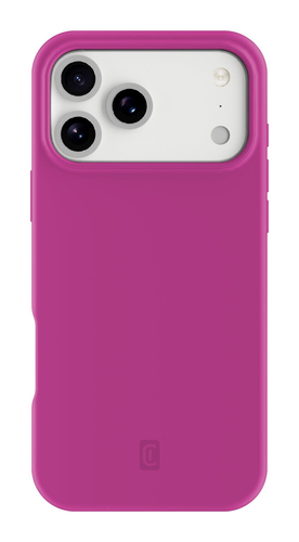 Un teléfono rosa en una funda, con un módulo de cámara blanco y tres lentes en la parte posterior.