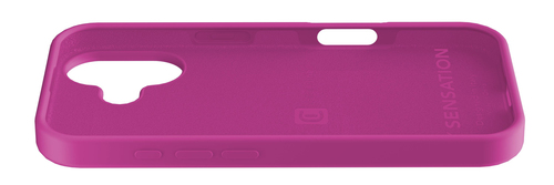 Una funda de móvil rosa vista desde dentro con recortes para cámara y botones.