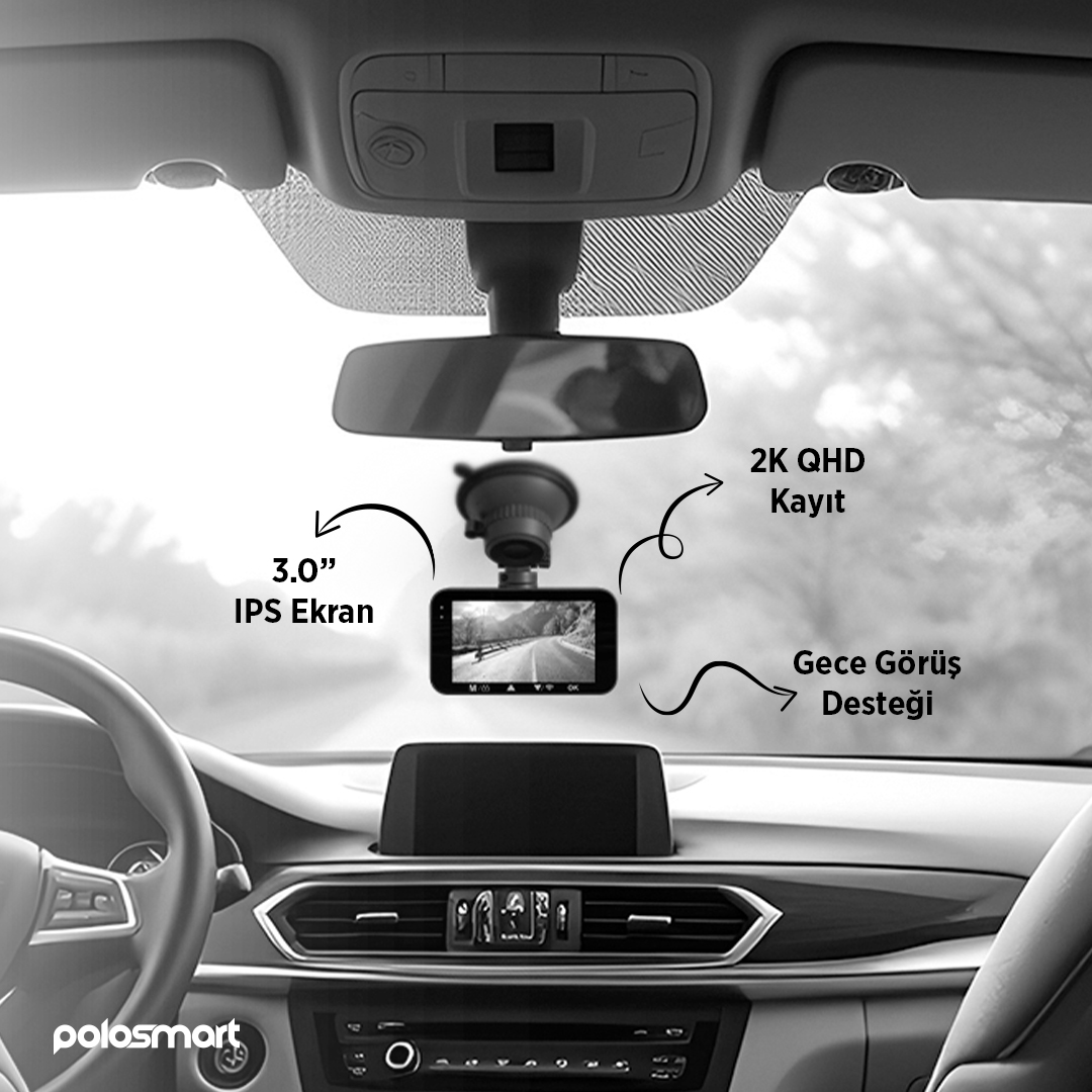 POLO SMART PSM701 2K QUAD HD 4 Megapixels 3.0 IPS Ekran WiFi Araç İçi Kamera Seti